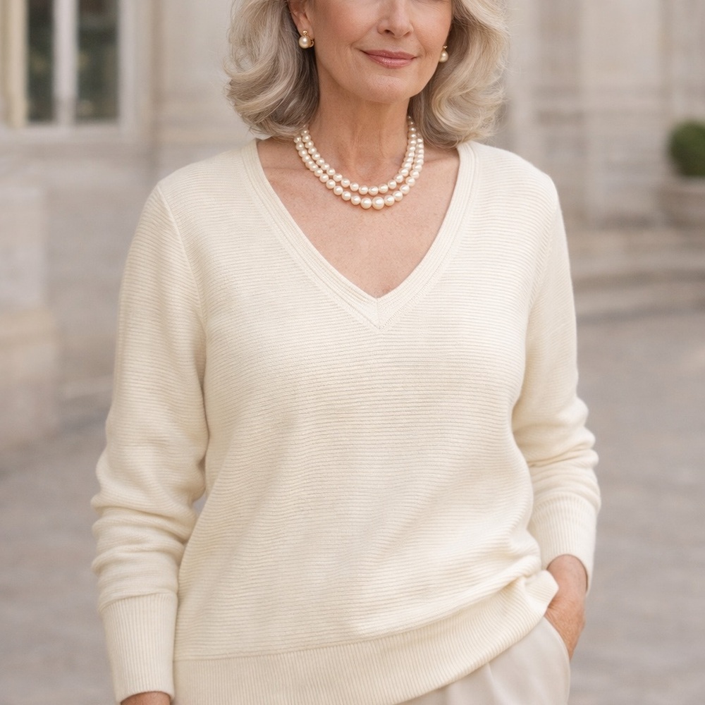 Red Haute Cream V-Neck Sweater Evereve Old Money